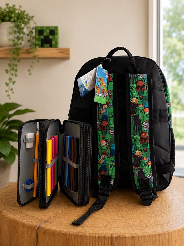 Minecraft Schulrucksack Minecraft Schulrucksack-Set XXL 11-teilig für Schule & Freizeit (11-tlg) Bild 3