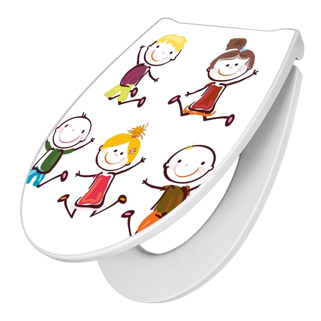 Banjado Premium Toilettendeckel Mit Absenkautomatik WC-Sitz Soft Close Hygienischer Klodeckel Duroplast Mit Motiv Happy Kids