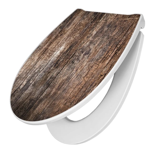 Banjado Premium Toilettendeckel Mit Absenkautomatik WC-Sitz Soft Close Hygienischer Klodeckel Duroplast Mit Motiv Altes Holz