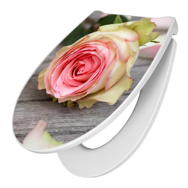 Banjado Premium Toilettendeckel Mit Absenkautomatik WC-Sitz Soft Close Hygienischer Klodeckel Duroplast Mit Motiv Rosa Rose