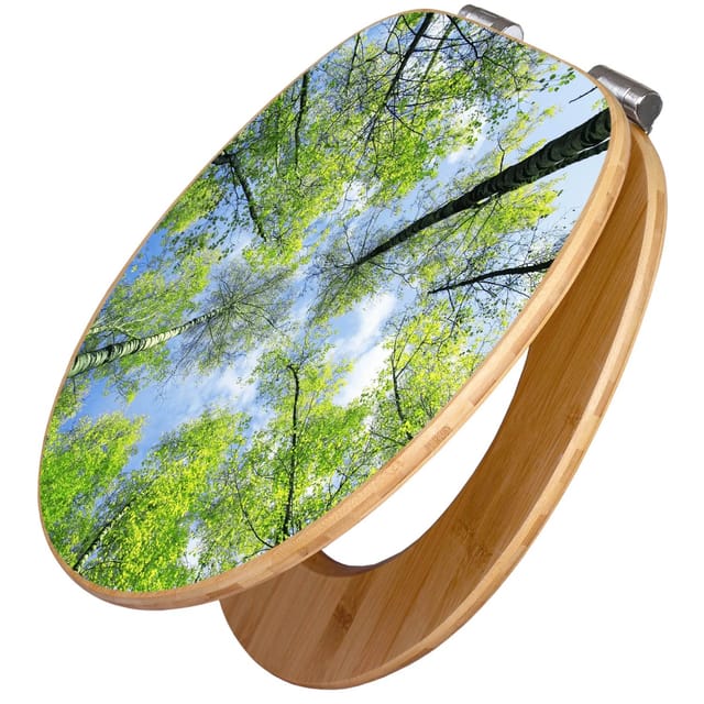 Banjado Design WC Sitz Bambus Holz Toilettendeckel Mit Absenkautomatik Klodeckel WC-Sitz Soft Close Mit Motiv Zwischen Bäumen 3