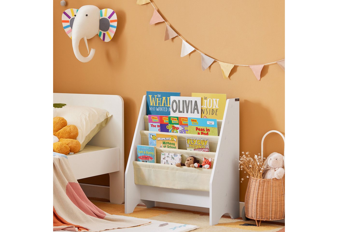 SoBuy Kinder-Bücherregal Zeitungsständer mit 4 Ablagen Kinderregal Weiß FRG225-W