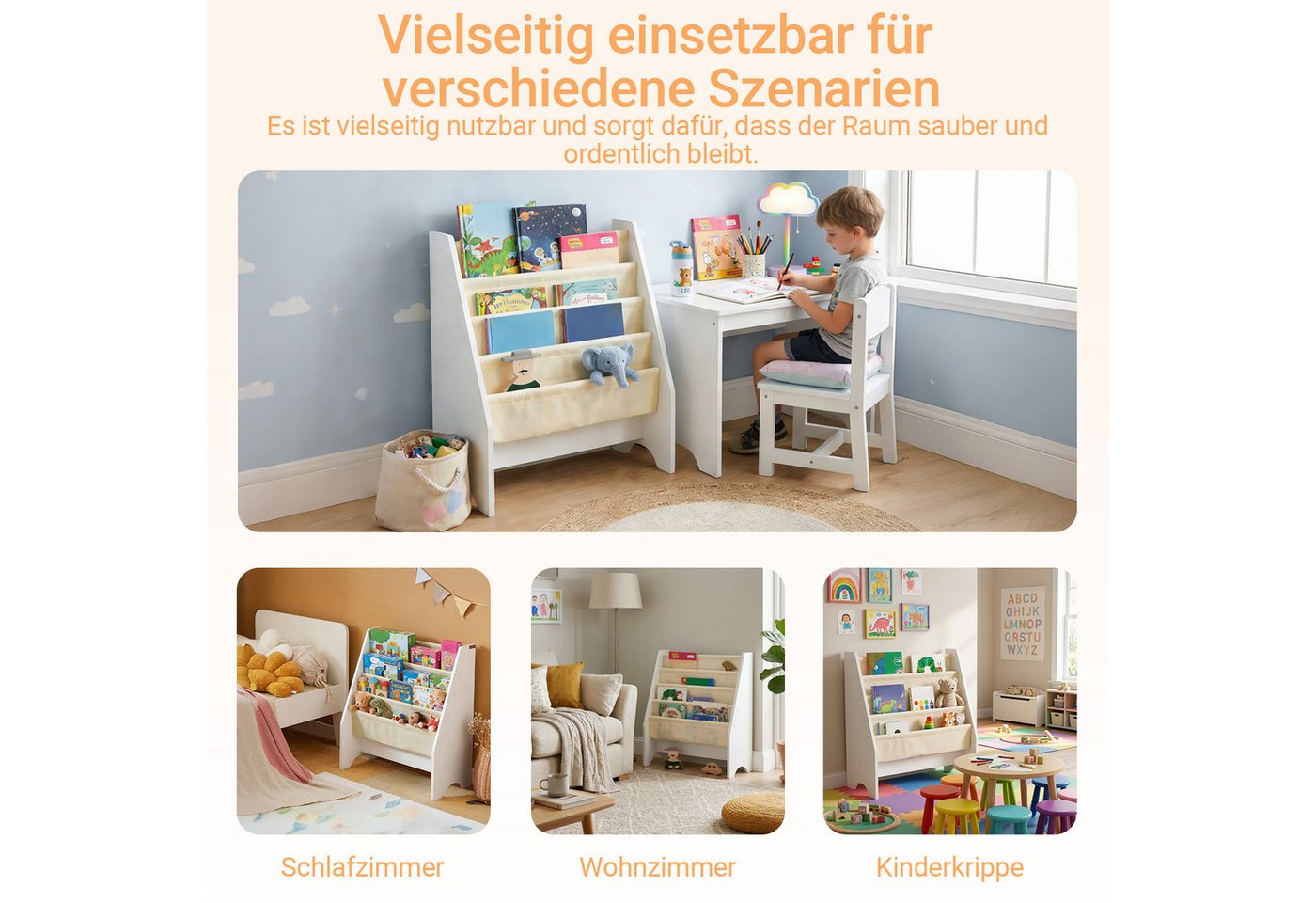 SoBuy Kinder-Bücherregal Zeitungsständer mit 4 Ablagen Kinderregal Weiß FRG225-W Bild 3