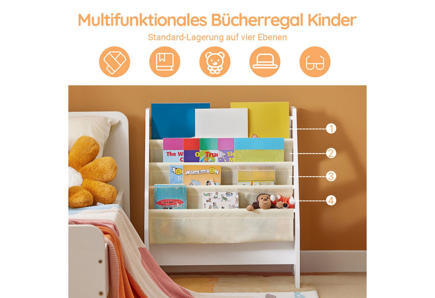 SoBuy Kinder-Bücherregal Zeitungsständer mit 4 Ablagen Kinderregal Weiß FRG225-W Bild 4