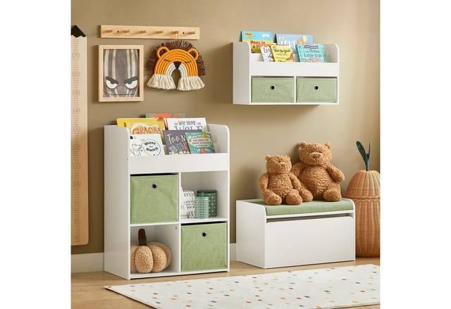 SoBuy Kinder Bücherregal Kinderregal mit 2 Stoffboxen Spielzeugregal KMB79-W
