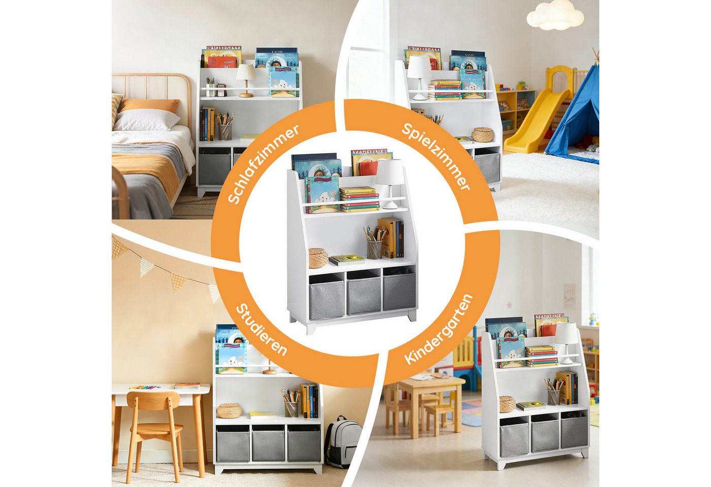 SoBuy Kinder Bücherregal Kinderregal mit Ablagen Aufbewahrungsregal Weiß KMB34-W