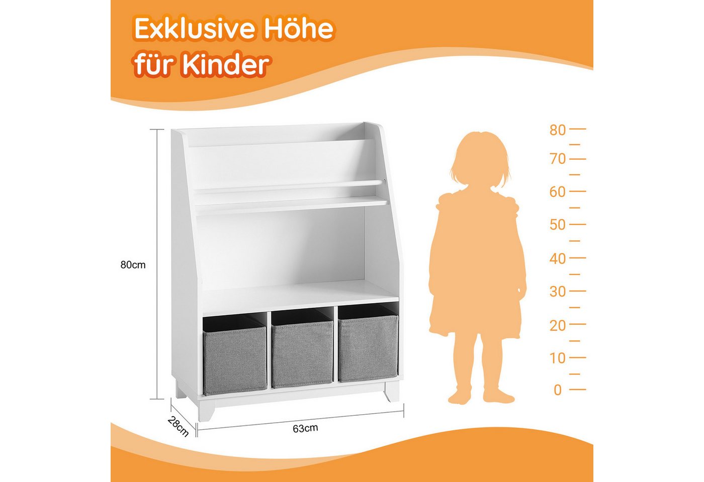 SoBuy Kinder Bücherregal Kinderregal mit Ablagen Aufbewahrungsregal Weiß KMB34-W Bild 4