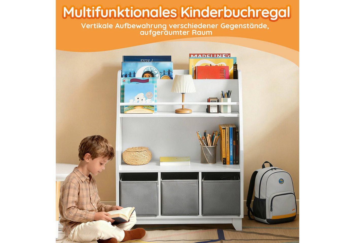 SoBuy Kinder Bücherregal Kinderregal mit Ablagen Aufbewahrungsregal Weiß KMB34-W Bild 5