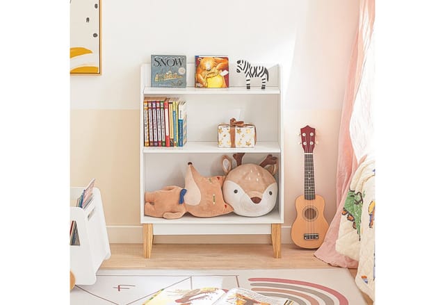 SoBuy Kinderregal mit 3 Fächern Bücherregal Aufbewahrungsregal Weiß KMB47-W