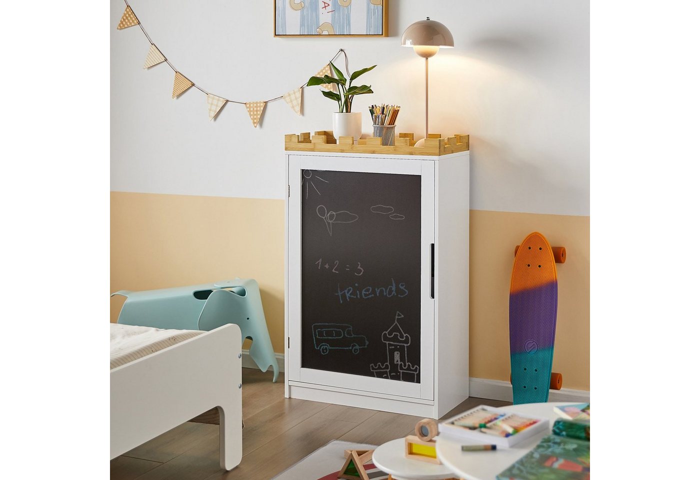 SoBuy Kinder Kommode Kinderregal mit Tafel Kinder Bücherregal Weiß KMB43-W Bild 2