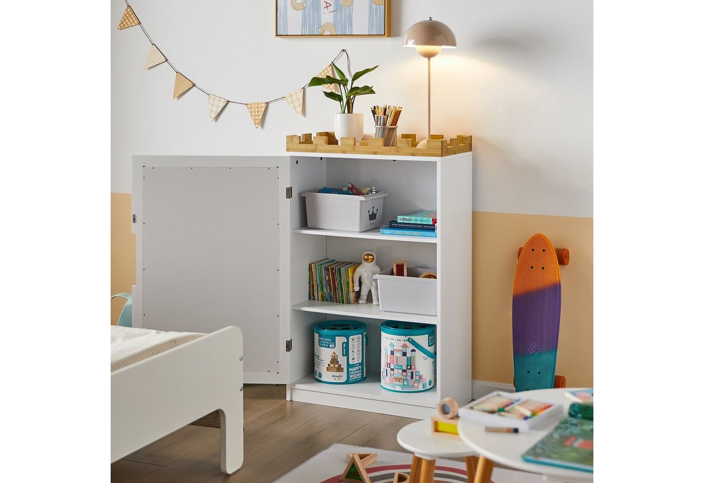 SoBuy Kinder Kommode Kinderregal mit Tafel Kinder Bücherregal Weiß KMB43-W Bild 5