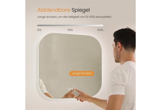 Emke LED-Badspiegel 50 x 50 cm Quadratischer Ultradünner Spiegel mit Antibeschlag KaltweißesNeutralesWarmweißes Licht