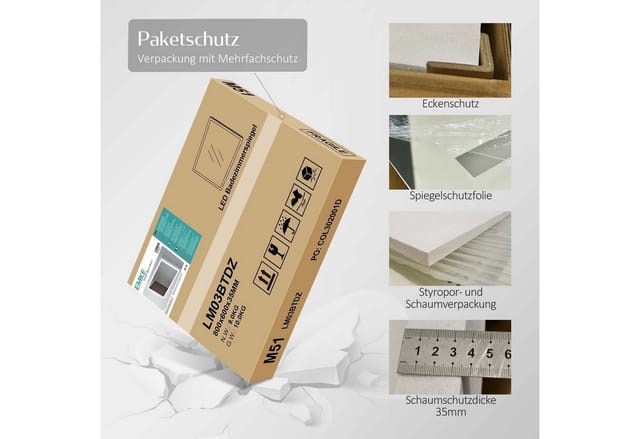 Emke LED Badspiegel 45 x 60 cm Badezimmerspiegel mit Kaltweißer Beleuchtung