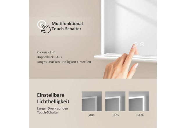 Emke Badspiegel mit Ablage 50 x70 cm Spiegel mit Beleuchtung Kaltweiß Lichtspiegel Wandspiegel mit Touch