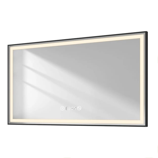 Emke Badspiegel mit Beleuchtung 120x70cm Schwarzer Rand Spiegel mit Touch Antibeschlage Uhr Temperatur Dimmbar