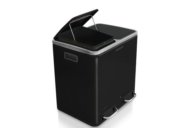 Karat Mülleimer Felix aus Edelstahl Trennsystem mit Schließdämpfer 2 x 15 Liter Schwarz