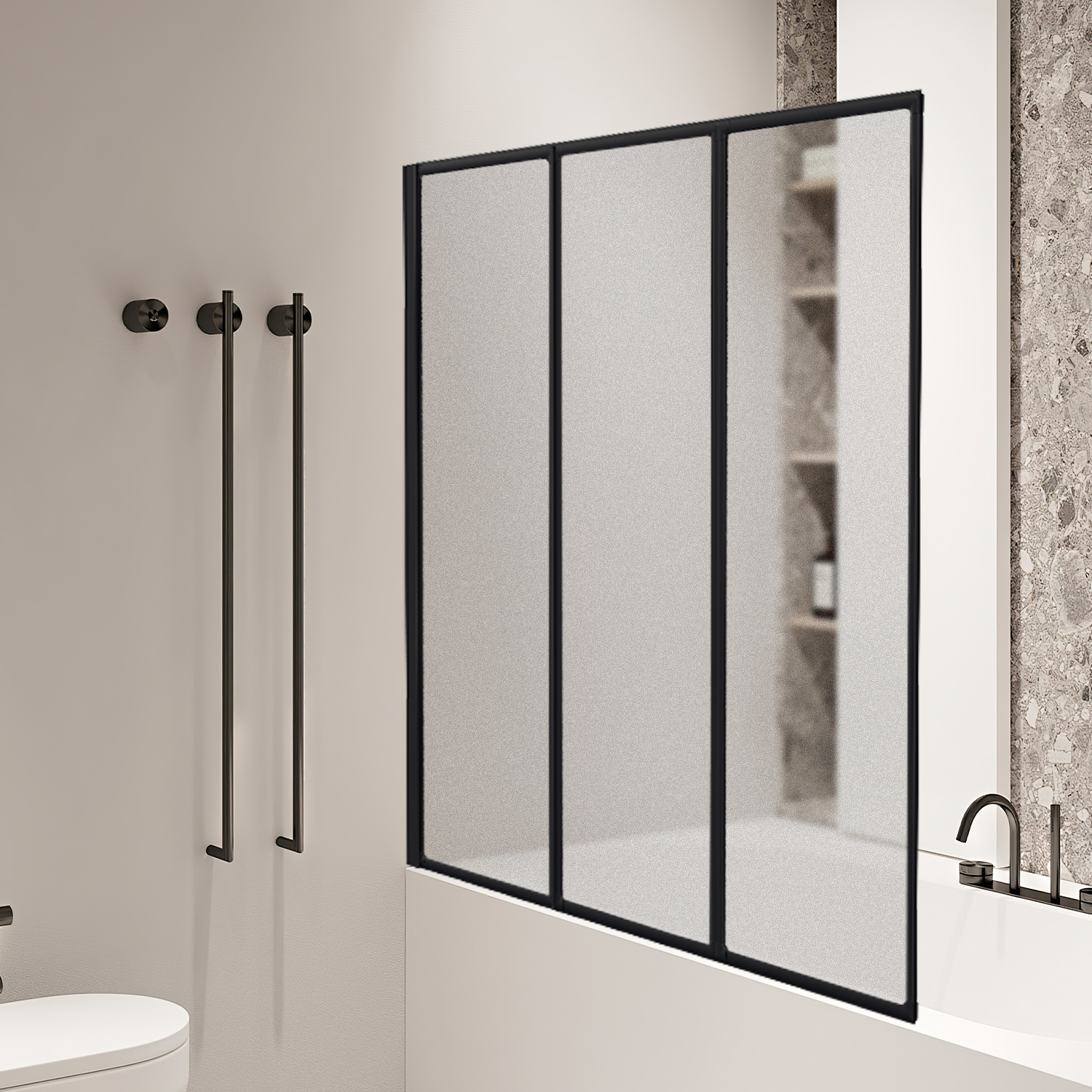 Jiubiaz Duschwand 120 X 140cm Badewannenaufsatz 3-teilig Faltbar,schwarz