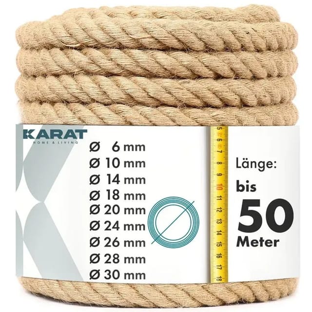 Karat Juteseil Ø 18 mm Kletterseil Extra Stark Universell Einsetzbar Länge 20 Meter