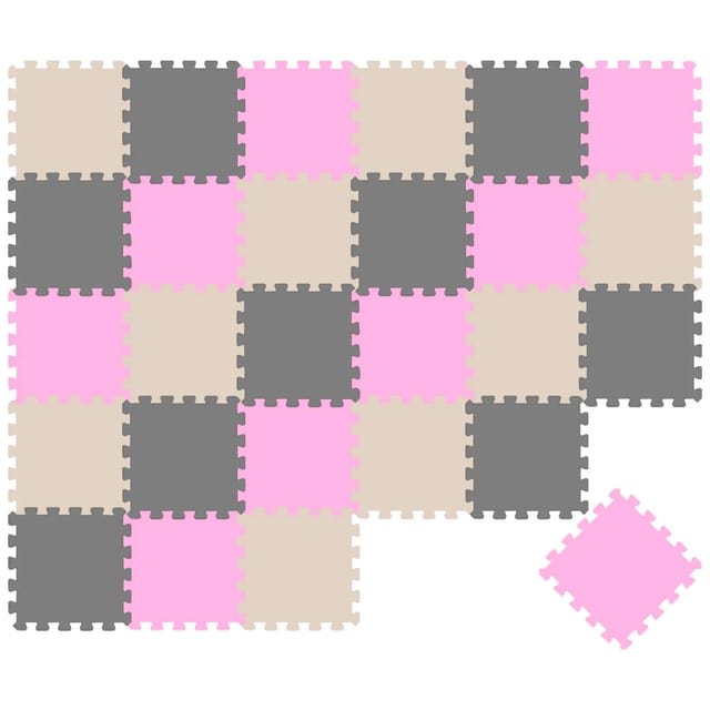 LittleTom Baby & Kinder Puzzlematte 30 x 30 cm 27 Teile Grau Beige Pink