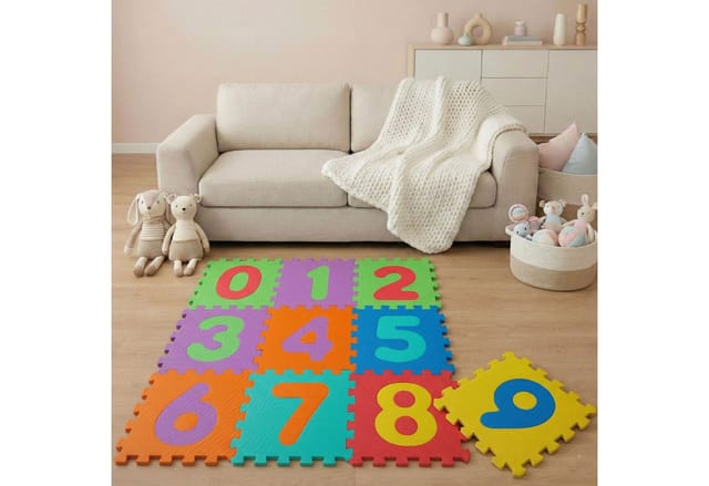 LittleTom Baby Puzzlematte Spielmatte 30 x 30 cm Bunt 10 Stück mit Zahlen 0-9