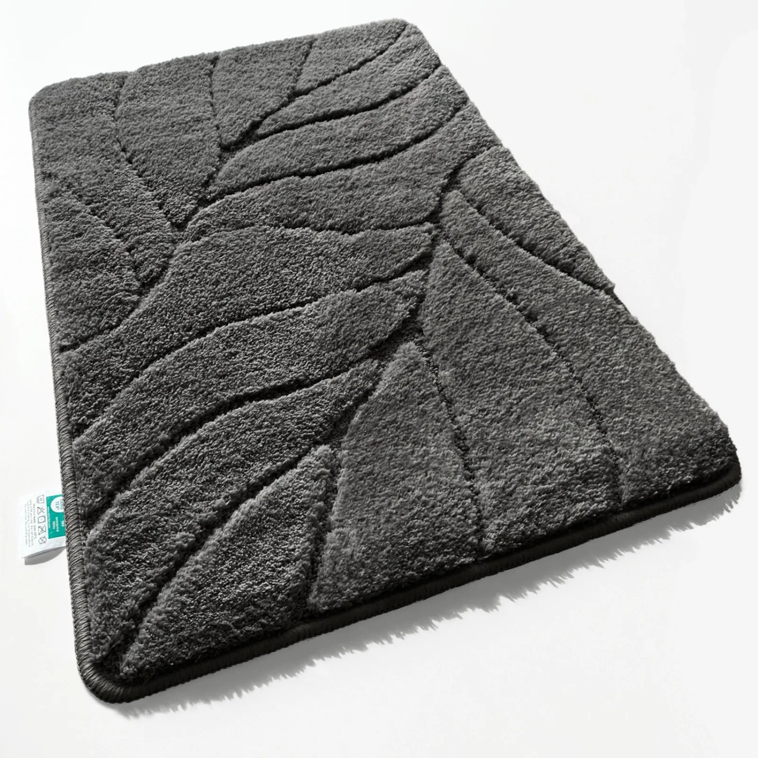 Karat Badematte Maris Badvorleger Badteppich mit Blattstruktur Dunkelgrau 40 x 60 cm