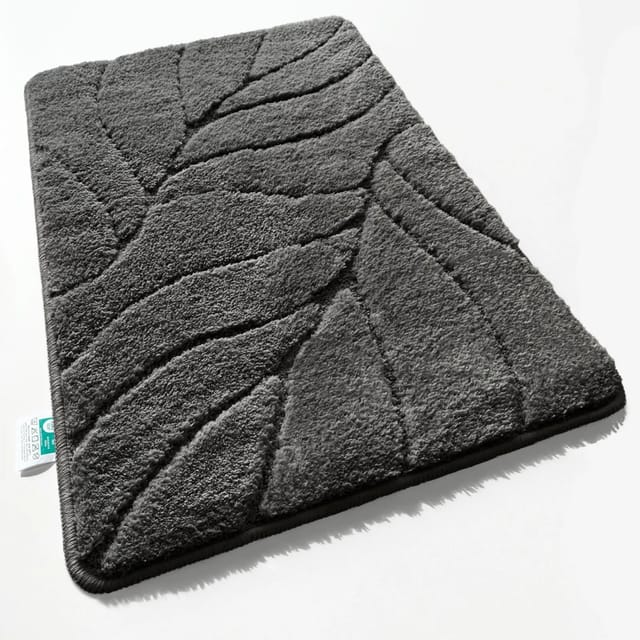 Karat Badematte Maris Badvorleger Badteppich mit Blattstruktur Dunkelgrau 40 x 60 cm