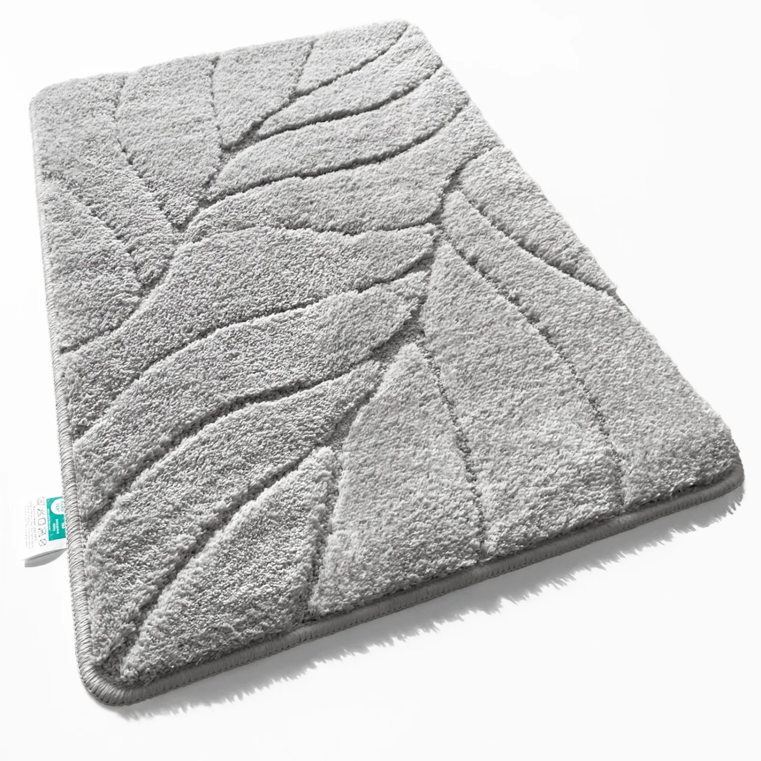 Karat Badematte Maris Badvorleger Badteppich mit Blattstruktur Silber 40 x 60 cm