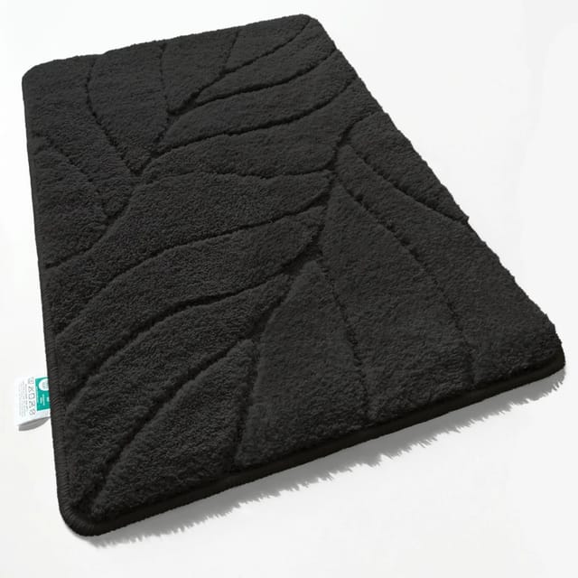 Karat Badematte Maris Badvorleger Badteppich mit Blattstruktur Schwarz 80 x 150 cm