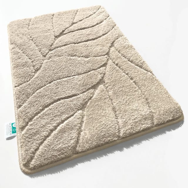 Karat Badematte Maris Badvorleger Badteppich mit Blattstruktur Ivory 40 x 60 cm