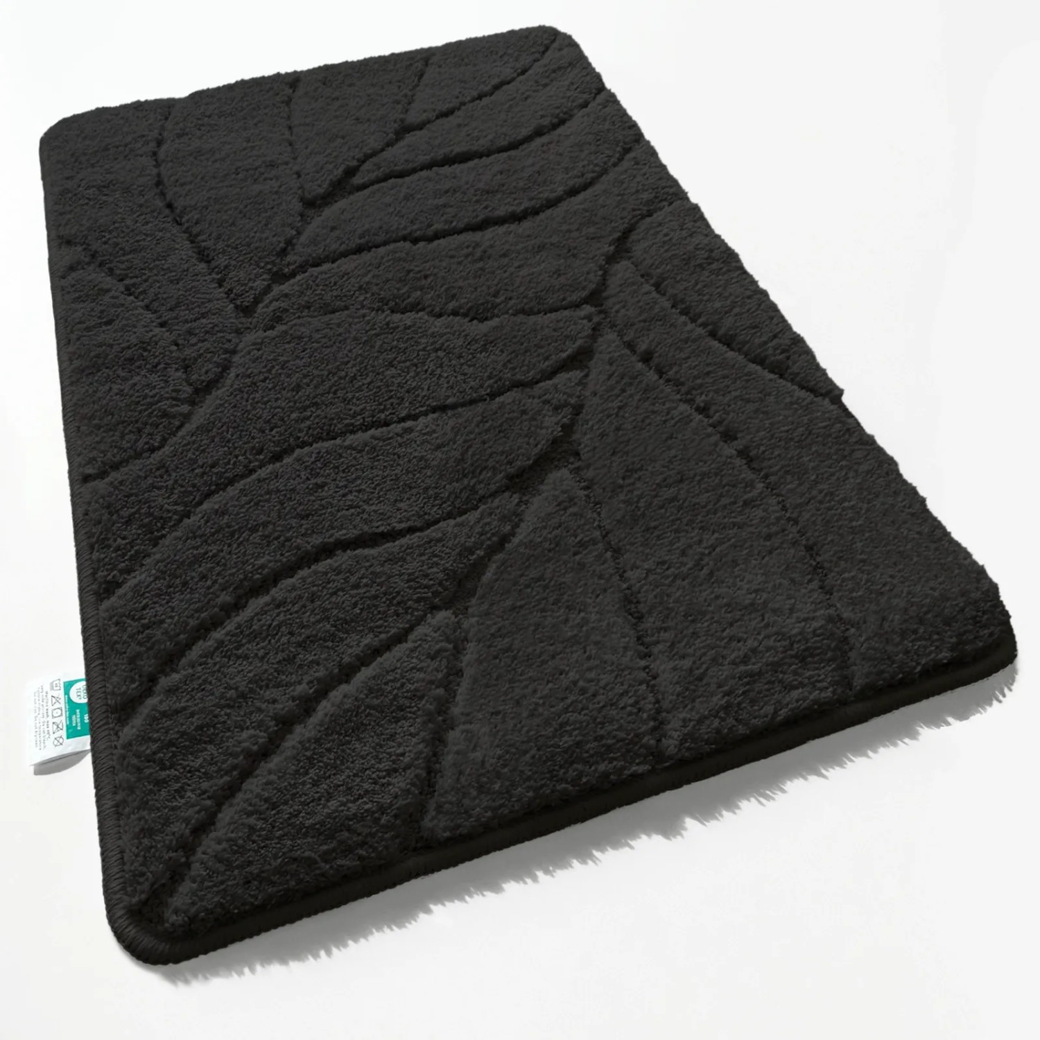 Karat Badematte Maris Badvorleger Badteppich mit Blattstruktur Schwarz 40 x 60 cm