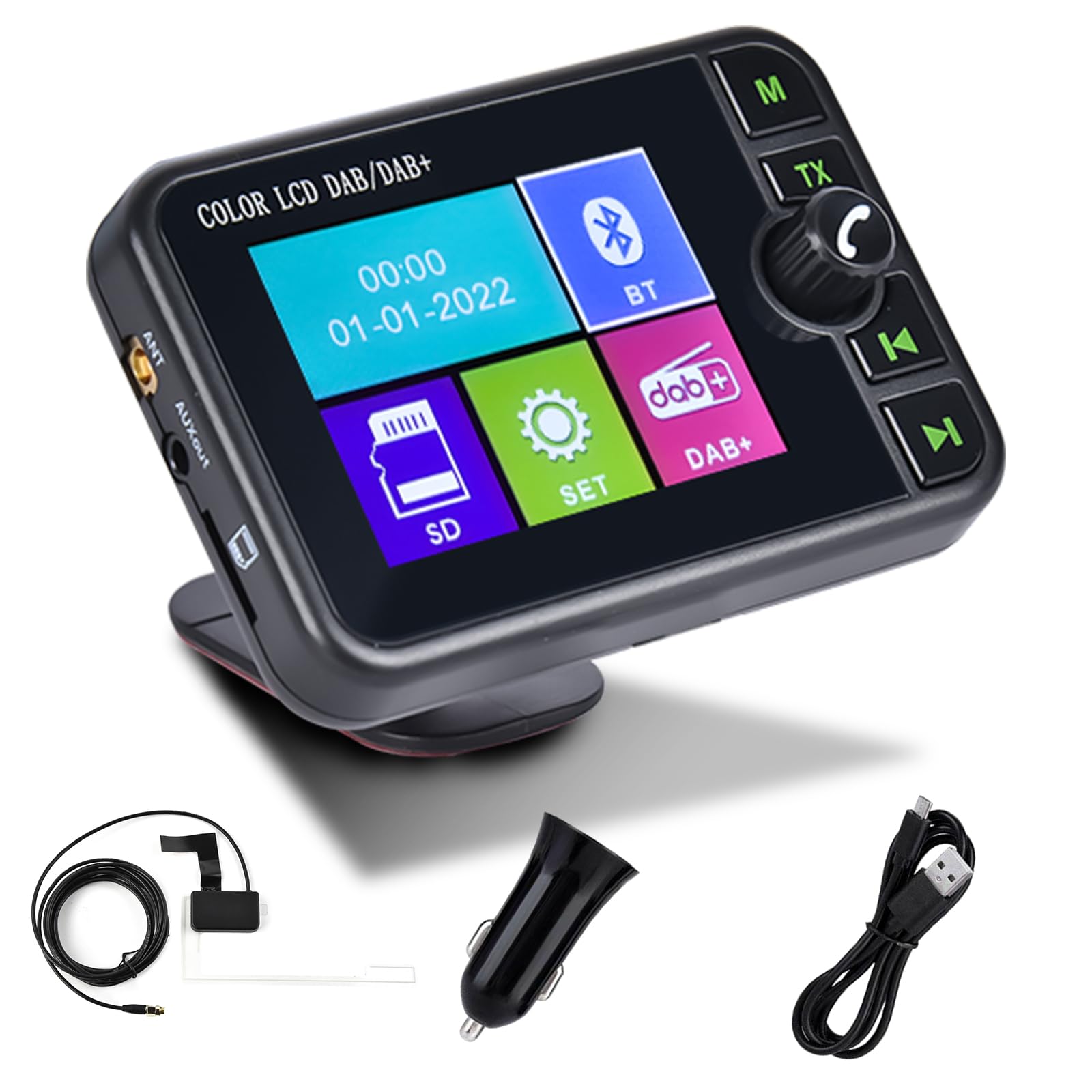Tragbarer Dab-adapter Für Android-autoradios Mit 2,4-zoll-lcd-bildschirm, Kleiner Digitalradio-adapter Mit Bluetooth-freisprecheinrichtung, Aux-eingang, Fm-transmitter Und Dab-digitalradio