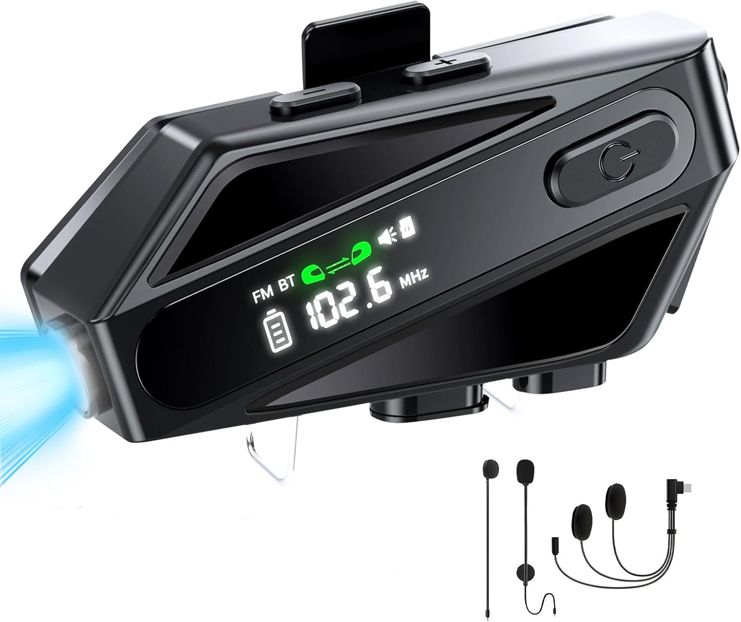 Bluetooth-headset Für Motorradhelme Mit Gegensprechanlage, Fm-radio, Ipx6-wasserschutz Und Einer Reichweite Von 450 Bis 600 Metern.