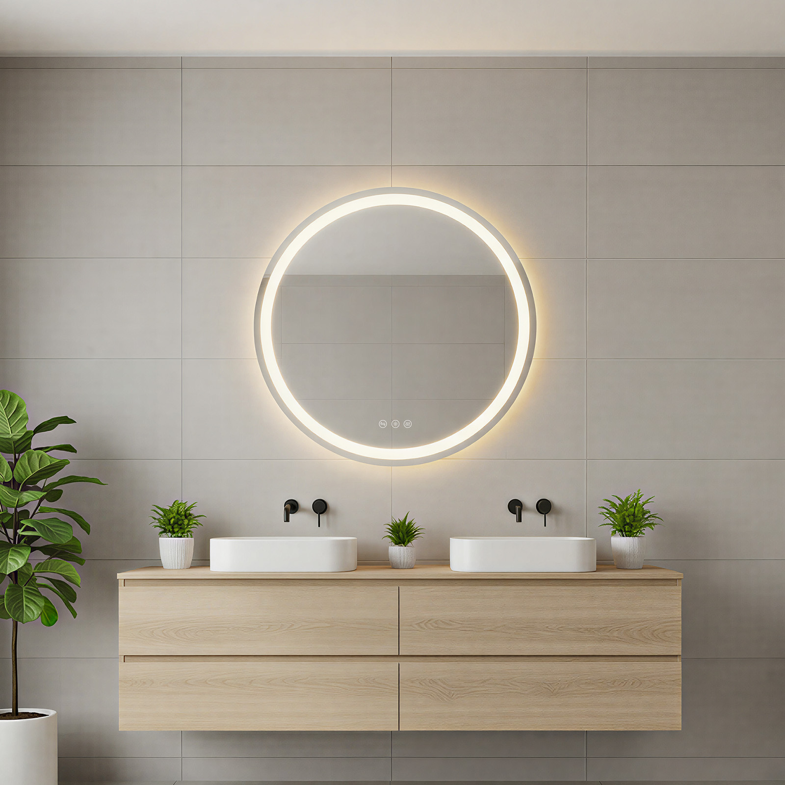 Auralum Max Runder Led Badspiegel 50 Cm, Badezimmerspiegel Mit Beleuchtung, 3 Lichtfarben Dimmbar, Touch-schalter, Memory-funktion, Antibeschlag, Ip67