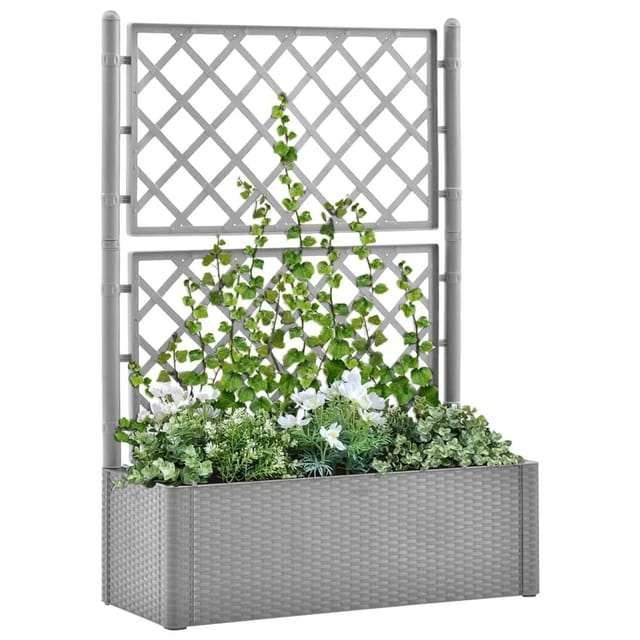 furnicato Garten-Hochbeet mit Spalier und Selbstbewässerungssystem Grau