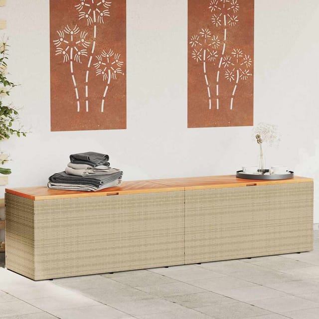 vidaXL Gartentruhe Beige 220x50x54 cm Poly Rattan Akazienholz