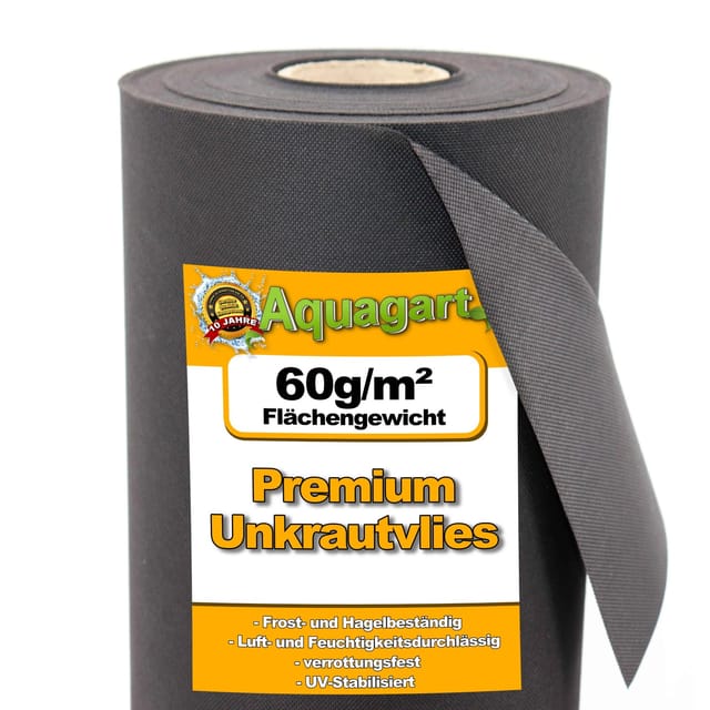 Aquagart 10m² Gartenvlies Unkrautvlies Mulchvlies Vlies 60g 1,6m Breit