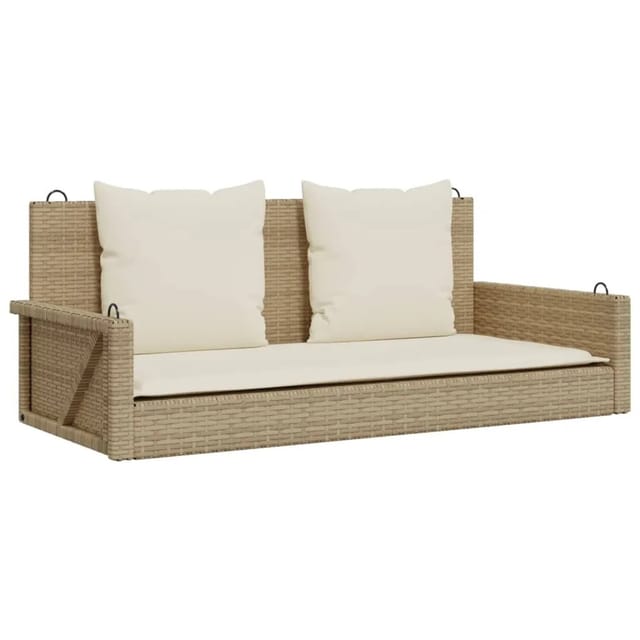furnicato Hängebank mit Kissen Beige 119x56x48 cm Poly Rattan