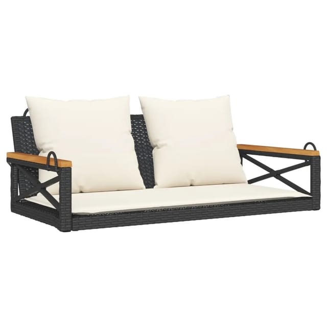 furnicato Hängebank mit Kissen Schwarz 109x62x40 cm Poly Rattan