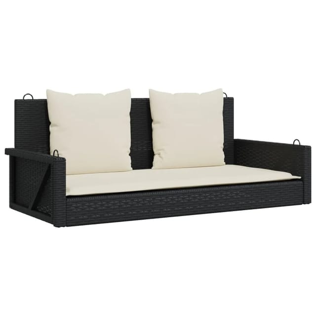 furnicato Hängebank mit Kissen Schwarz 119x56x48 cm Poly Rattan