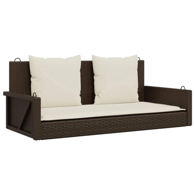 furnicato Hängebank mit Kissen Braun 119x56x48 cm Poly Rattan