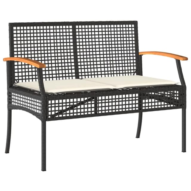 furnicato Gartenbank mit Kissen Schwarz Poly Rattan Akazienholz