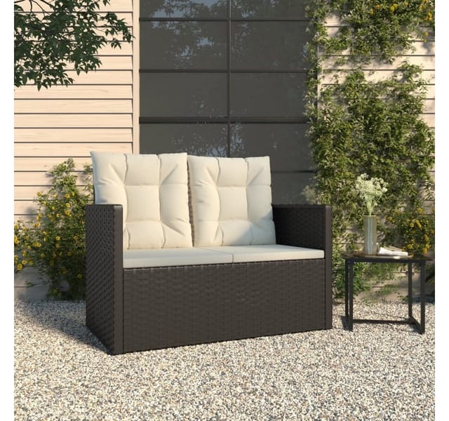 furnicato Gartenbank mit Kissen Schwarz 105 cm Poly Rattan