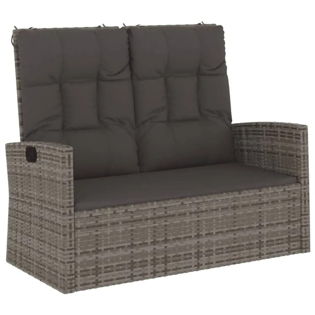 furnicato Gartenbank mit Liegefunktion & Kissen Grau 118 cm Poly Rattan