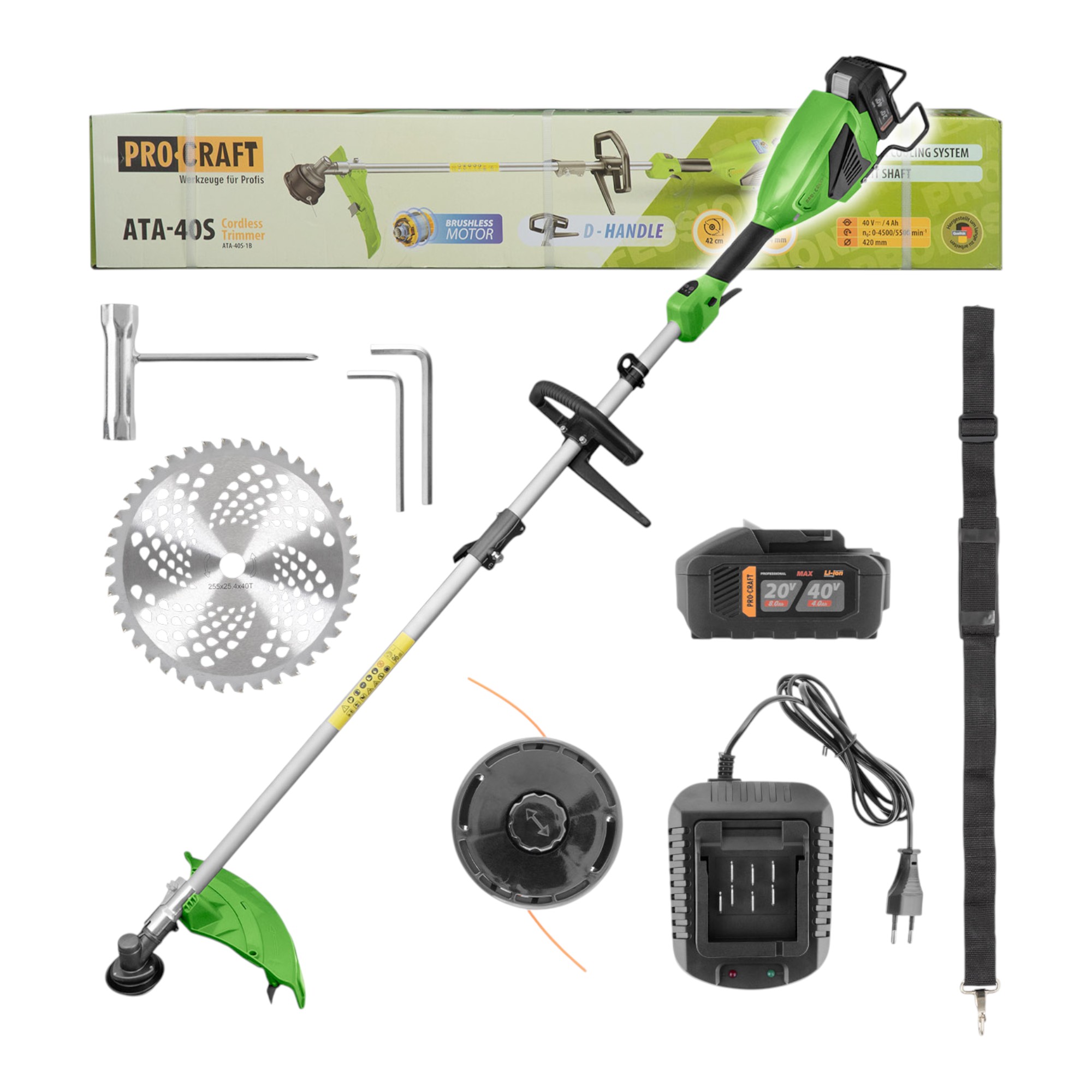 Procraft Ata-40s Akku Freischneider 40 V 420 Mm Brushless + 1x Akku 4,0 Ah + Ladegerät