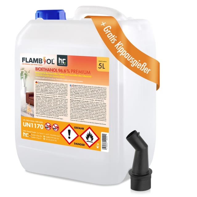 Flambiol Bioethanol 96,6% Premium für Ethanol-Brenner oder Kamine 5l