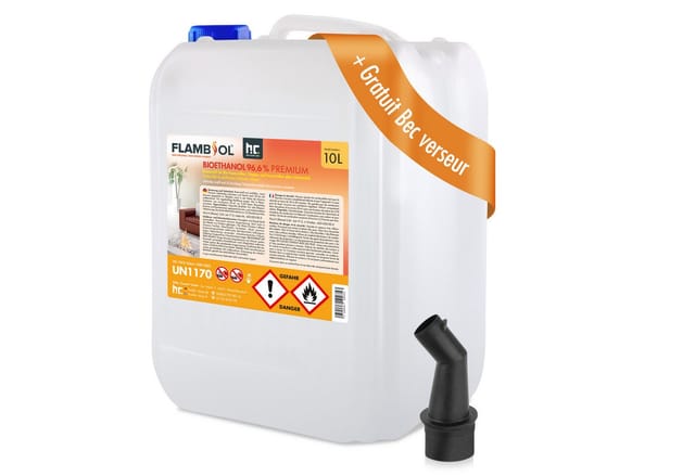 Flambiol Bioethanol 96,6% Premium für Ethanolkamin in Kanistern 10l