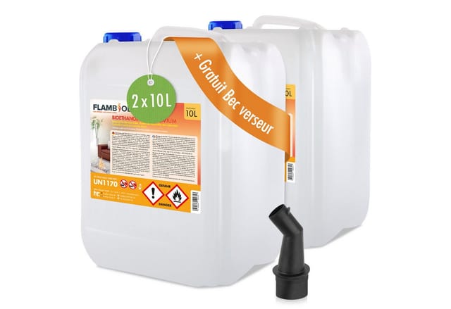 Flambiol Bioethanol 96,6% Premium für Ethanolkamin in Kanistern 2 x 10l