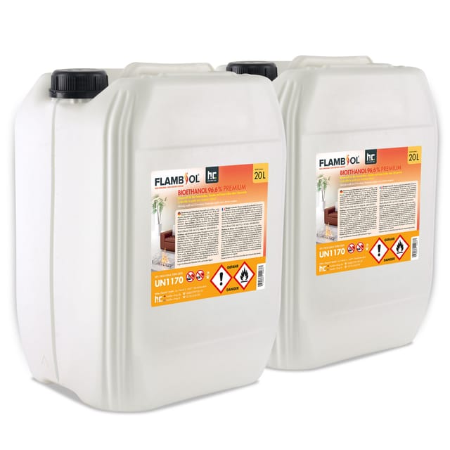 Flambiol Bioethanol 96,6% Premium für Ethanolkamin in Kanistern 2 x 20l