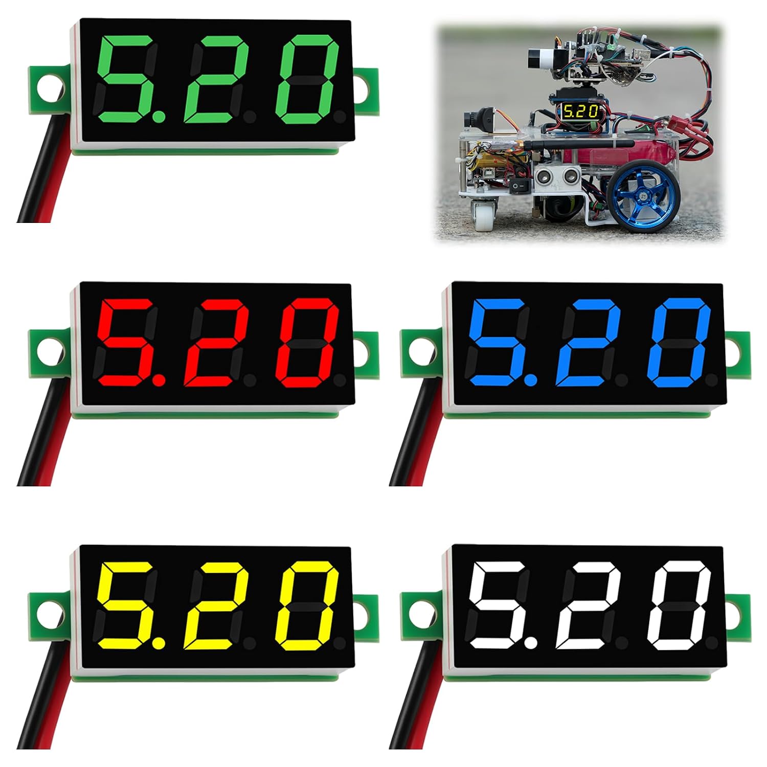 5-teiliges Mini-digitalvoltmeter-set, 0,28-zoll-led-voltmeter (2,5–30 V Dc), Zweidraht-spannungsprüfer Mit Verpolungsschutz Und Feineinstellung, Für Auto, Motorrad Und Roller