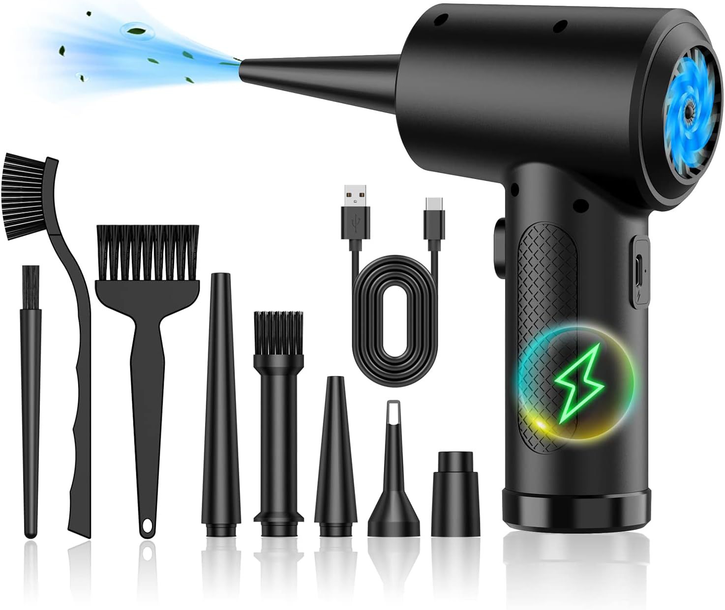 Druckluftgebläse Mit 3 Geschwindigkeitsstufen Für Pcs Und Autos – 6000-mah-akku Mit Led-licht, Trockenluftsprühfunktion Zur Pc-reinigung, Druckluft Zur Reinigung Von Computertastaturen Und Elektronik,